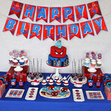 PANTIDE Spiderman Happy Birthday Banner Bunting, Reusable Swallowtail Flag High Chair Banner Hanging Decor for Nursery, Avengers Superhero Theme Birthday Party Decorations Supplies for Baby Kids Boys