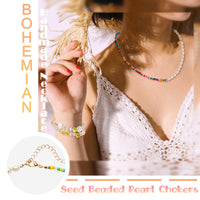 PANTIDE 4 Pcs Bead Pearl Choker Necklace for Women Girls Bohemian Smiley Face Flower Evil Eyes Imitation Pearl Aesthetic Jewelry Chain Assorted Rainbow Handmade Y2K Boho Glass Beads Choker Bracelet