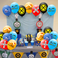 PANTIDE 52 Pcs Railroad Crossing Train Balloons Set 12 Inches Latex Balloons Bouquet with Ribbon Railway Choo Choo Steam Train Traffic Sign Party Decorations Supplies for Kids Birthday Baby Shower