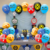 PANTIDE 52 Pcs Railroad Crossing Train Balloons Set 12 Inches Latex Balloons Bouquet with Ribbon Railway Choo Choo Steam Train Traffic Sign Party Decorations Supplies for Kids Birthday Baby Shower