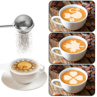 PANTIDE Dusting Wand for Sugar Flour and Spices, Easy One-handed Operation Handle Powdered Sugar Shaker Duster Stainless Steel Baking Tools and Accessories with Mini Whisk and 19Pcs Stencils Templates
