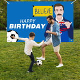 PANTIDE Soccer Coach Happy Birthday Backdrop Banner Funny Football Photography Background Wall Decor Blue Ted Sport Theme Party Supplies Decorations Photo Booth Props for Father Men Adult 5.9 x 3.6 ft