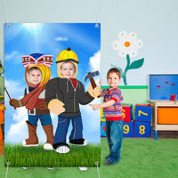 PANTIDE Robot Blocks Photo Door Banner, Video Game Large Fabric Face Photography Backdrop Background Pretend Play Photo Booth Props Party Games, Birthday Party Supplies Decorations for Kids (5x3ft)