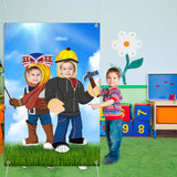 PANTIDE Robot Blocks Photo Door Banner, Video Game Large Fabric Face Photography Backdrop Background Pretend Play Photo Booth Props Party Games, Birthday Party Supplies Decorations for Kids (5x3ft)