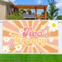 PANTIDE Two Groovy Retro Hippie Boho Girl Party Backdrop Banner Daisy Flower Groovy Sign Photography Background Wall Decor Hippie Theme Birthday Party Decoration Supplies for Baby Girls 2nd Birthday