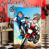 PANTIDE Motocross Photo Door Banner Backdrop Props, Large Satin Photo Background Face Photography Banner Decor Dirt Bike Theme Party Favor Supply Decorations Funny Party Games for Kids, 59 x 39 Inch