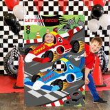 PANTIDE Racing Car Photo Door Banner Backdrop Props, Large Satin Photo Background Face Photography Banner Decor Let's Go Racing Theme Party Favor Supply Decorations Party Games for Kids, 59 x 39 Inch
