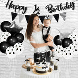 PANTIDE 6 Months Birthday Decorations Set for Baby Boy, Black & White Happy 1/2 Birthday Triangle Flag Banner Glitter 1/2 Cake Topper Crown Hat Latex Foil Balloons for Half Year Birthday Baby Shower