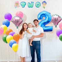 PANTIDE Cartoon Guppies Fish 2nd Party Decorations Supplies Kit Including Number 2 Balloons 12 inch Latex Balloons Shell Foil Balloons Cake Toppers TWO Banner for Kids Birthday Baby Shower(39 Pcs)