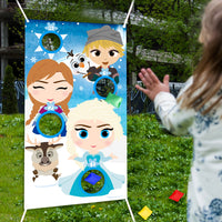 PANTIDE Frozen Toss Game Banner with 4 Bean Bags, Snow Queen Elsa Anna Party Games Activities for Kids and Adults, Frozen Theme Indoor Outdoor Throwing Game Birthday Party Decoration Supplies