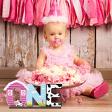 PANTIDE Pink Farm Animals One Letter Sign Wooden Table Centerpiece for Baby Girls Cow Barnyard Animals Themed 1st Birthday Party Decorations Supplies Milestone Baby Shower Cake Smash Photo Props