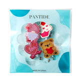 PANTIDE Set of 4 Love Heart Retractable Badge Reels Sweet Heart Bear Cupcake Gnome Shiny Glitter Felt Name ID Card Decorative Pink Badge Holders with Alligator Clip for Student Doctor Office Worker