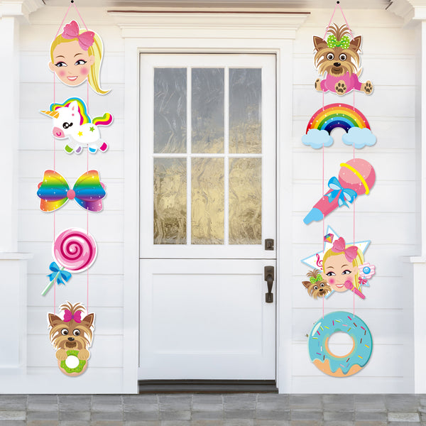 PANTIDE JOJO Party Decorations, JOJO Cutouts Door Sign Banner Porch Sign Hanging Flags for Outdoor Indoor Home Wall Decor, JOJO Themed Birthday Party Banner Unicorn Party Decoration Supplies, 10 Packs