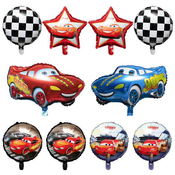 PANTIDE 10 Packs Race Car Foil Balloons, Double-Sided Racing Car Checkered Balloons Party Favors Decorations Supplies for Kids Boys Birthday Party Baby Shower, Let’s Go Racing Birthday Celebration Set