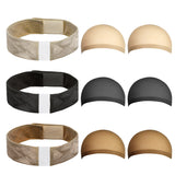PANTIDE Lace Wig Grip Band with Stocking Wig Caps, 3Pcs Velvet Comfort WiGrip Band Adjustable Wig Elastic Bands Non Slip Hair Band, 6Pcs Beige Wig Caps Stretchy Nylon Wig Caps for Women Girls