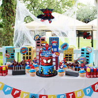 PANTIDE 49Pcs Spiderman Cake Topper Cupcake Toppers - Happy Birthday Cake Decoration, Cupcake Picks of Different Spiderman Patterns, Avengers Superhero Themed Birthday Party Decorations for Kids Boys