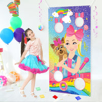 PANTIDE JoJo Toss Games with 4 Bean Bags, JoJo Indoor Outdoor Party Games, JoJo Themed Birthday Party Decoration Supplies, Great Throwing Games Large Banner for Kids and Adults