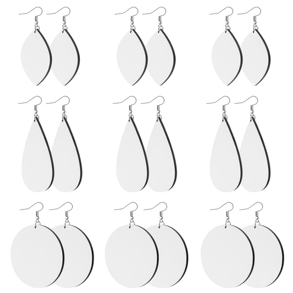 PANTIDE 9 Pairs Sublimation Earring Blanks Heat Transfer Jewelry Making DIY Craft - Blank MDF Teardrop/Leaf/Circle Dangle Earring Pendants with Wire Hooks, Meaningful Handmade Gifts for Women Girls