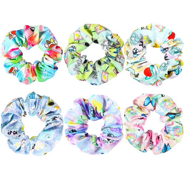 PANTIDE 6Pcs VSCO Hair Scrunchies VSCO Starter Stuff VSCO Designed Pattern Hair Scrunchies, Colorful Polyester Pongee Ponytail Holder, Elastic Hair Ties Ropes Hair Accessories for Women Girls